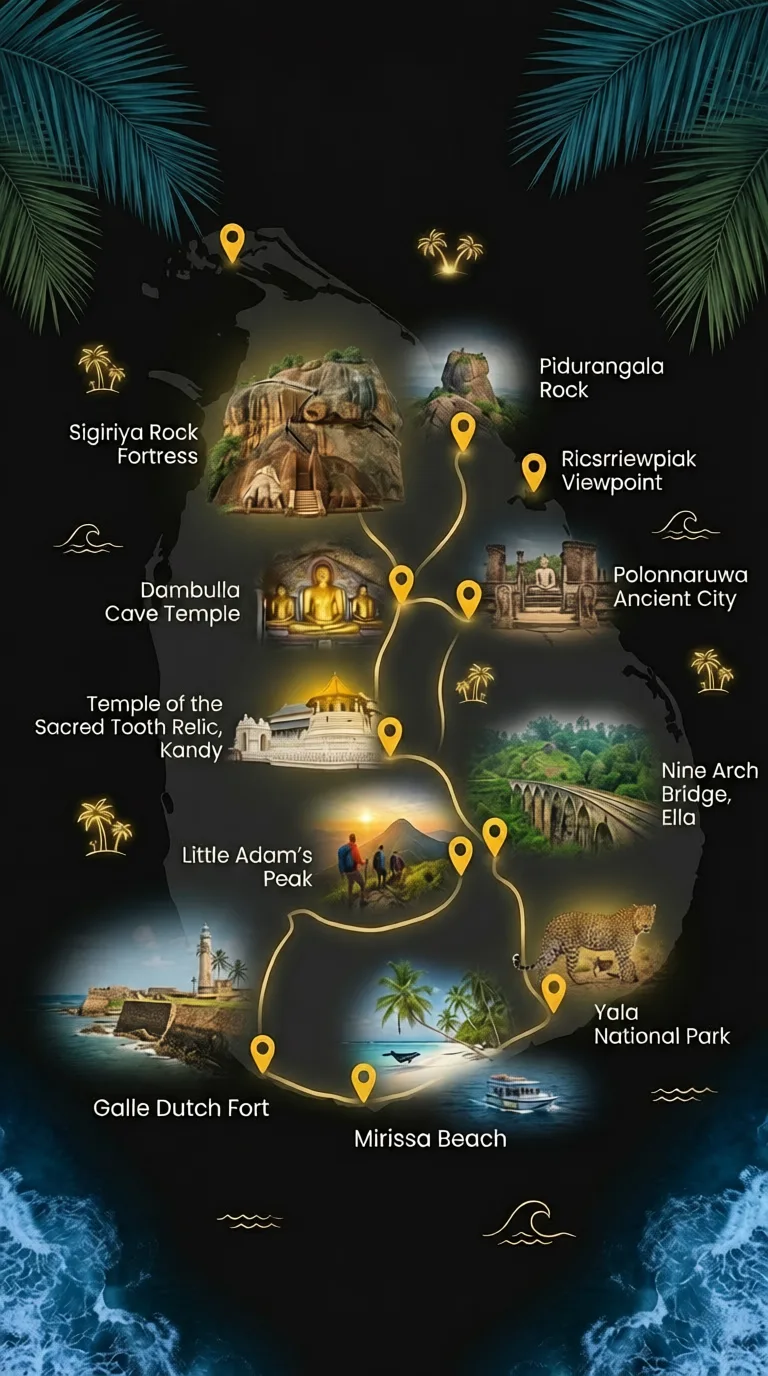 Sri Lanka Tour Map & Highlights Mobile